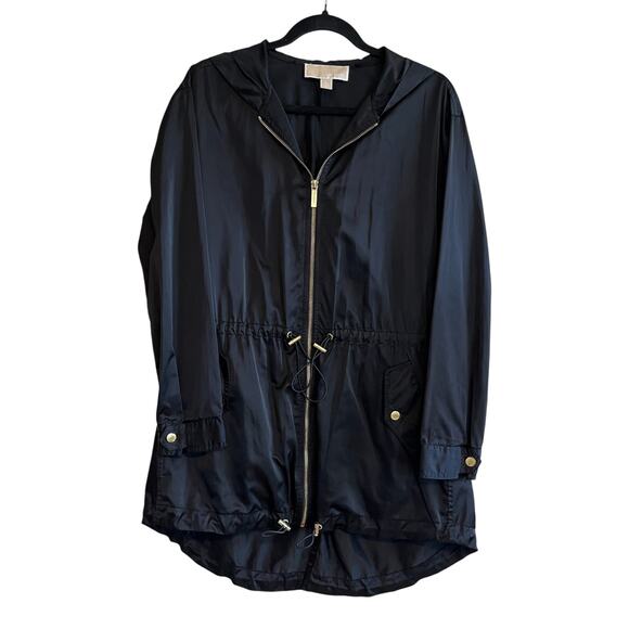 Michael Kors MK Drawcord Full Zip Hooded Anorak Jacket Black Size XS - Picture 2 of 9